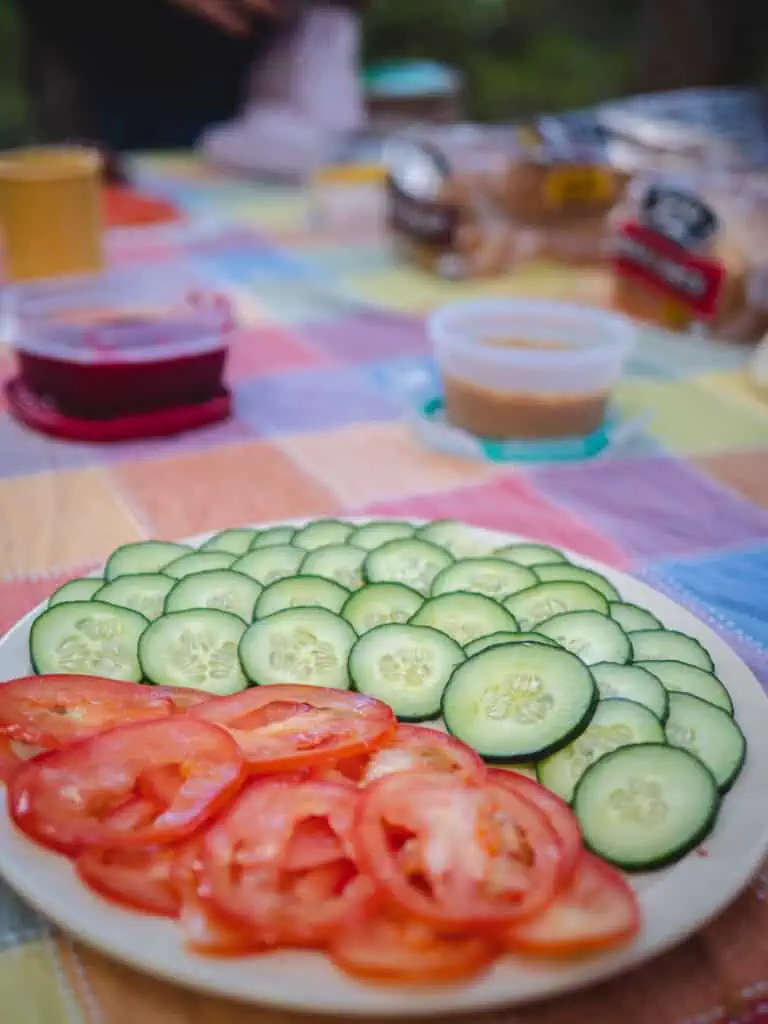 Delicious and fresh sandwich fixings during lunch on the Full-Day Kenai Canyon Raft trip