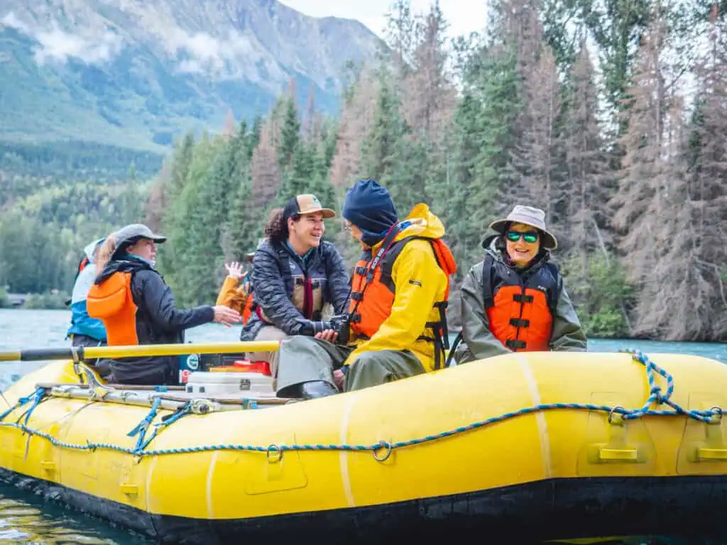 Close-up of yellow raft on the Kenai River